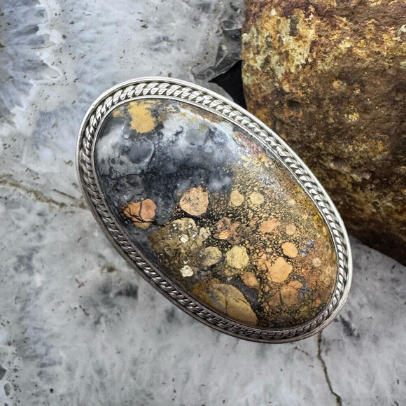 Sterling Silver Southwestern Style Oval Maligano Jasper Ring Sz 10.25 For Women